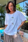 Izi Cheesecloth Button Tee White